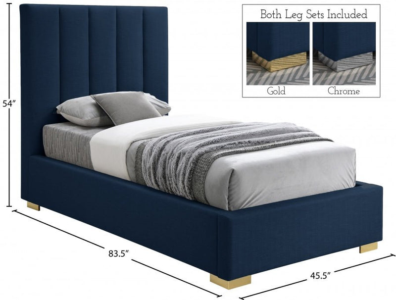 Pierce Linen Textured Twin Bed Blue - Gate FurnitureTwin Bed