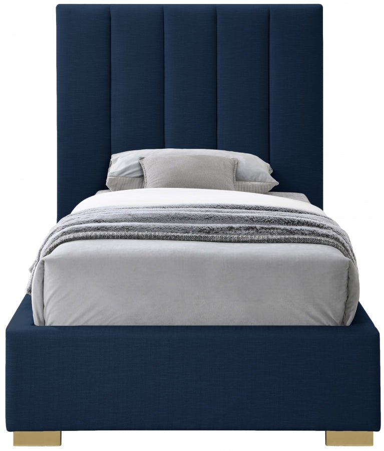 Pierce Linen Textured Twin Bed Blue - Gate FurnitureTwin Bed