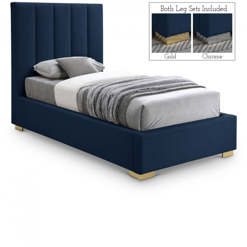 Pierce Linen Textured Twin Bed Blue - Gate FurnitureTwin Bed