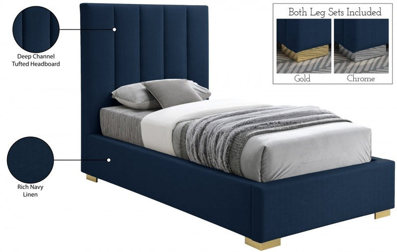 Pierce Linen Textured Twin Bed Blue - Gate FurnitureTwin Bed