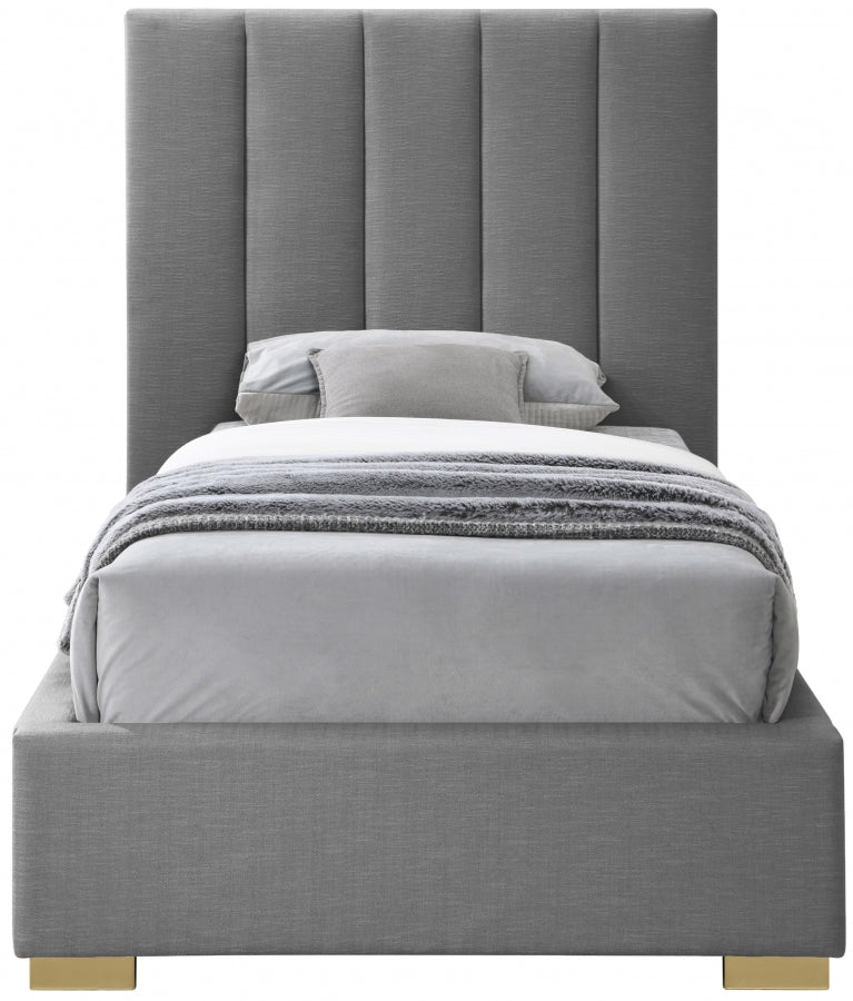 Pierce Linen Textured Twin Bed Grey - Gate FurnitureTwin Bed