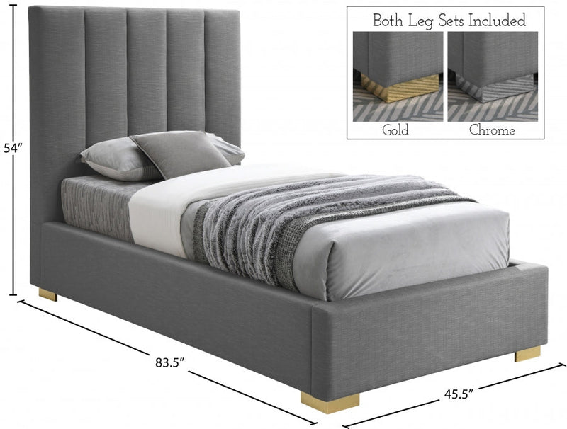 Pierce Linen Textured Twin Bed Grey - Gate FurnitureTwin Bed