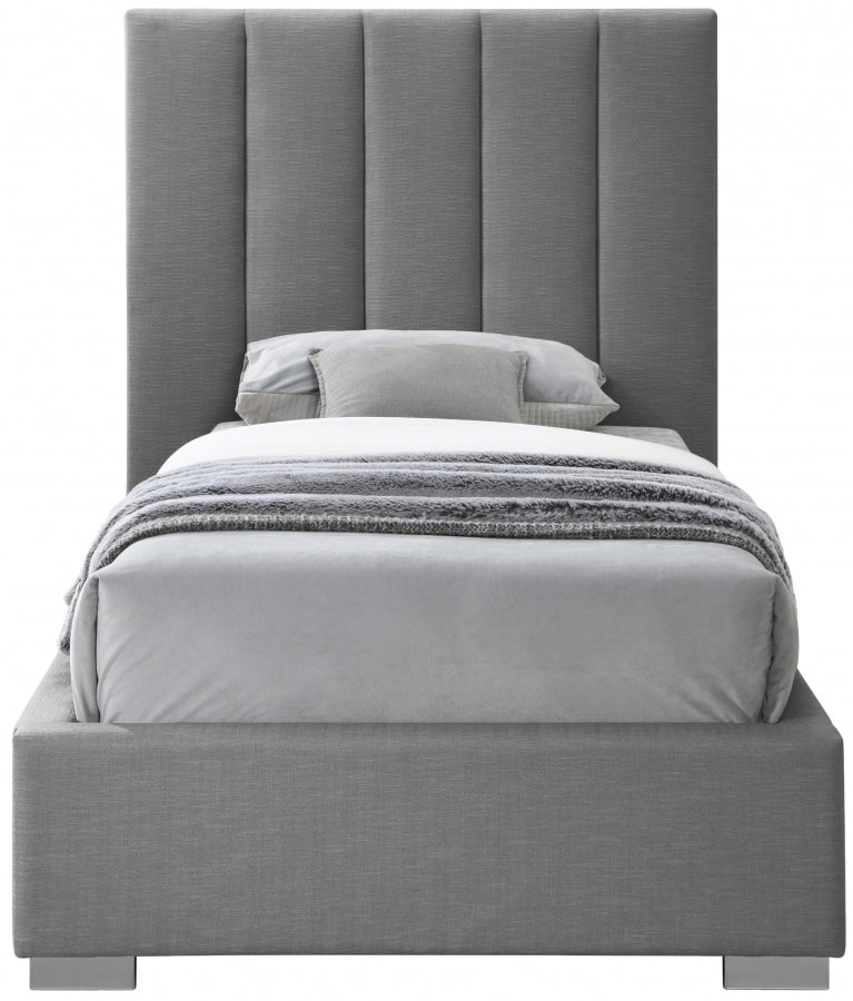 Pierce Linen Textured Twin Bed Grey - Gate FurnitureTwin Bed