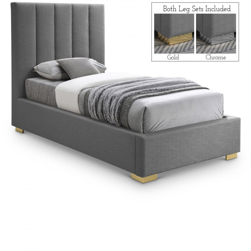 Pierce Linen Textured Twin Bed Grey - Gate FurnitureTwin Bed