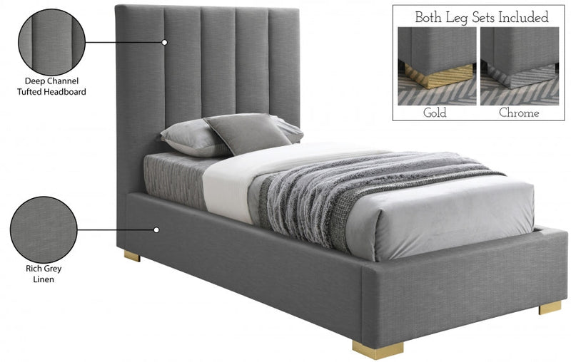 Pierce Linen Textured Twin Bed Grey - Gate FurnitureTwin Bed