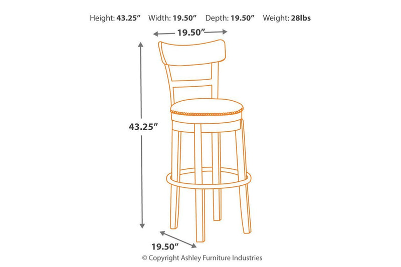 Pinnadel Light Brown Bar Height Bar Stool - Gate FurnitureBarstool