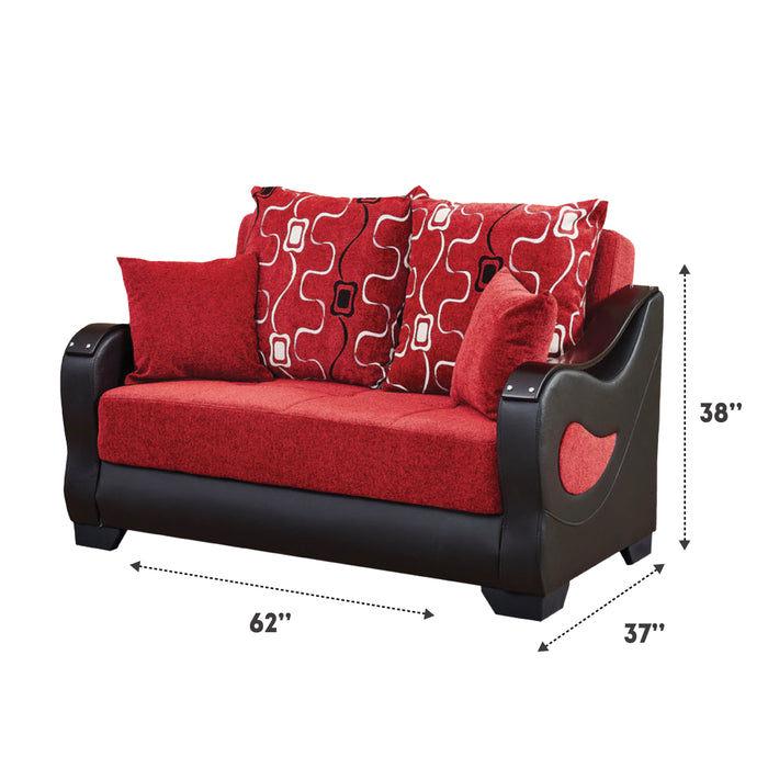 Pittsburgh 62 in. Convertible Sleeper Loveseat in Red with Storage - LS-PITTSBURGH - Gate Furniture