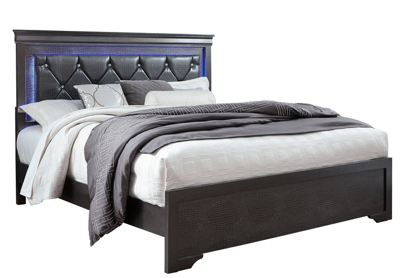 Pompei Metallic Grey Queen Bed With Led - Gate FurnitureQueen Bed