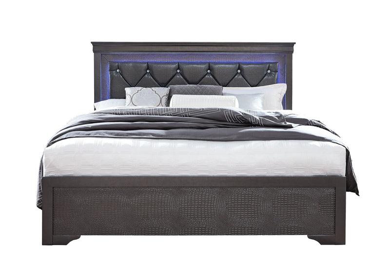 Pompei Metallic Grey Queen Bed With Led - Gate FurnitureQueen Bed