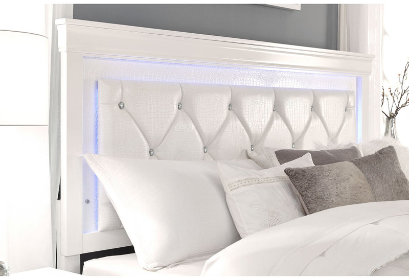 Pompei Metallic White Queen Bed With Led - Gate FurnitureQueen Bed