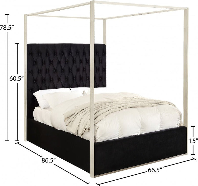 Porter Velvet Queen Bed Black - Gate FurnitureQueen Bed