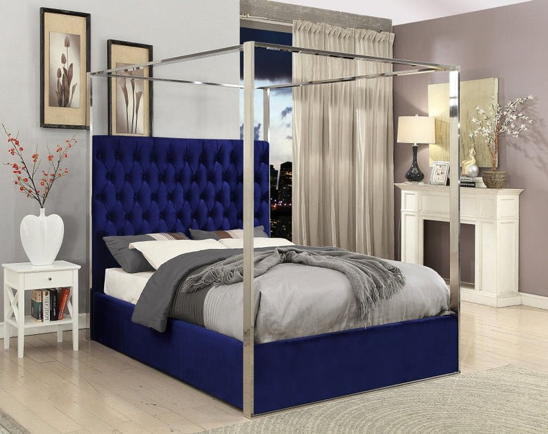Porter Velvet Queen Bed Blue - Gate FurnitureQueen Bed