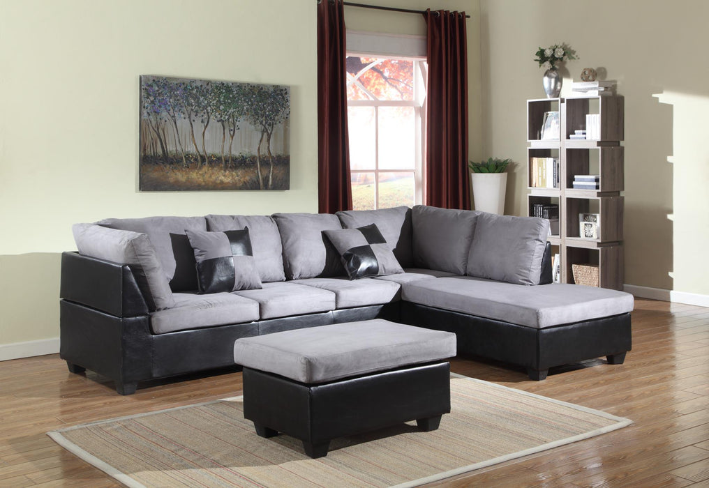Prunus  Gray/Black Sectional With Ottoman - Gate Furniture