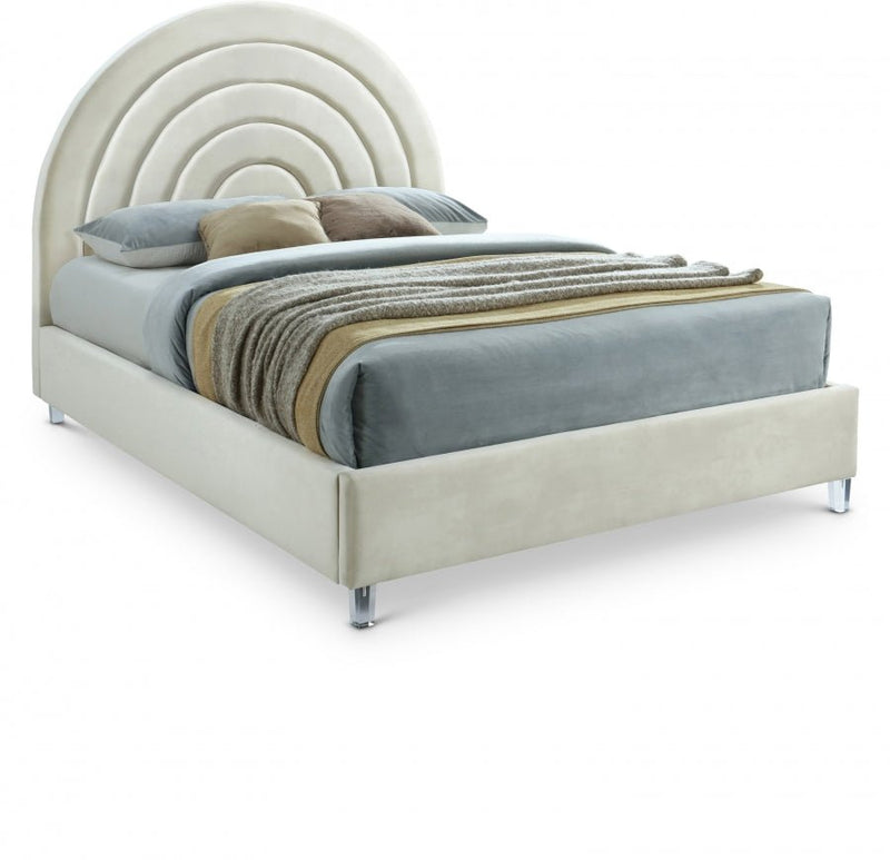 Rainbow Velvet King Bed Cream - Gate FurnitureKing Bed
