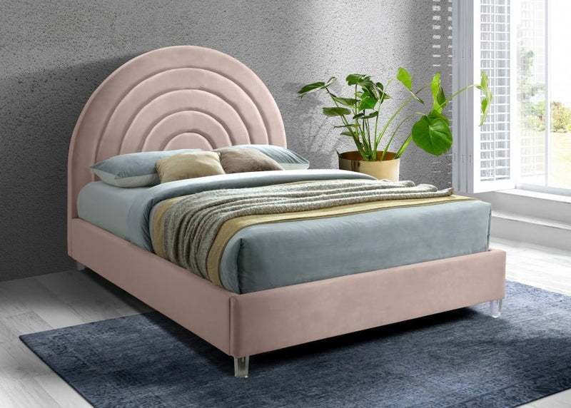 Rainbow Velvet King Bed Pink - Gate FurnitureKing Bed