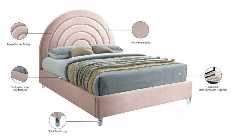 Rainbow Velvet King Bed Pink - Gate FurnitureKing Bed