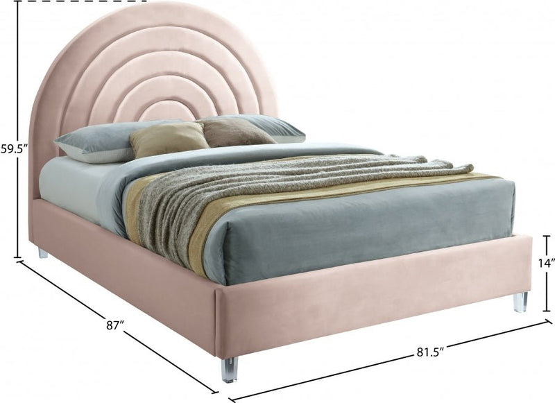 Rainbow Velvet King Bed Pink - Gate FurnitureKing Bed