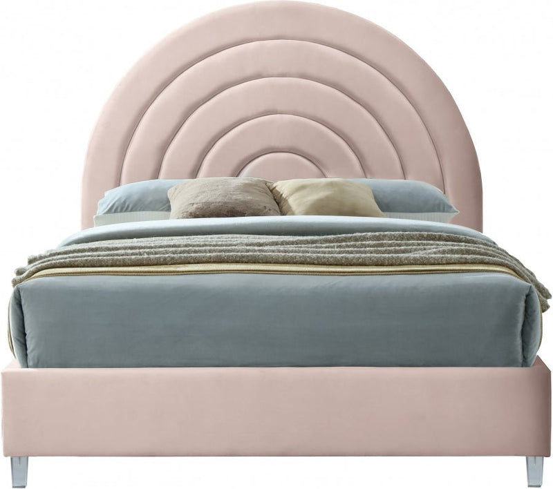 Rainbow Velvet King Bed Pink - Gate FurnitureKing Bed