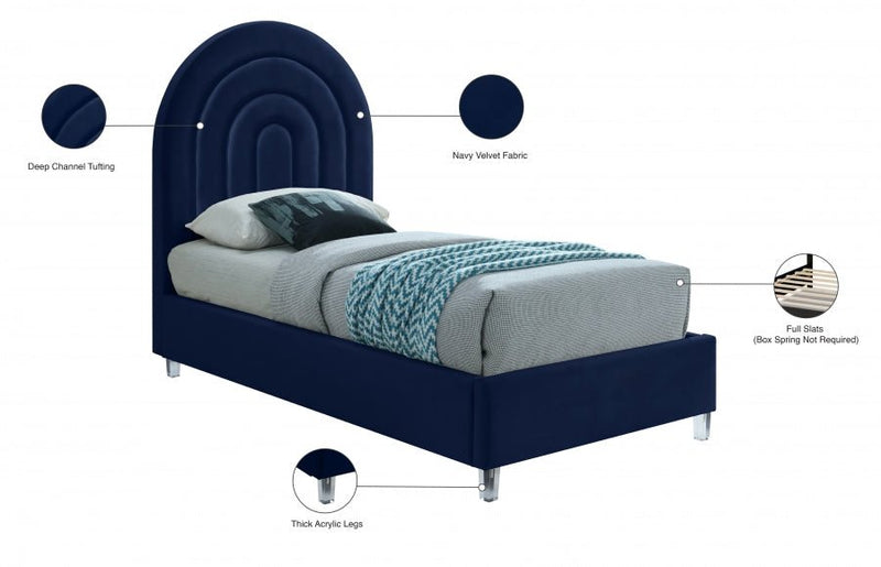Rainbow Velvet Twin Bed Blue - Gate FurnitureTwin Bed