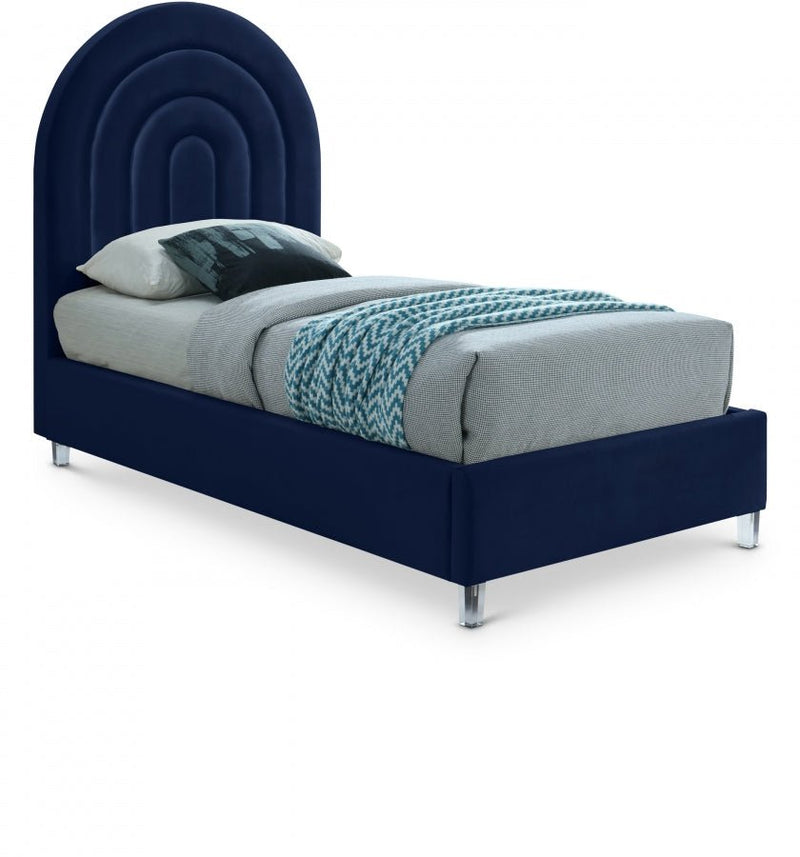 Rainbow Velvet Twin Bed Blue - Gate FurnitureTwin Bed