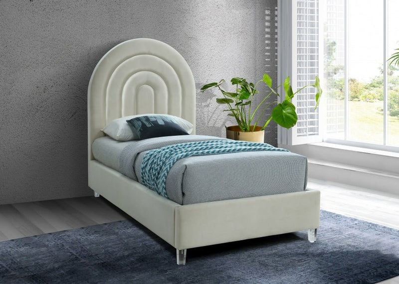 Rainbow Velvet Twin Bed Cream - Gate FurnitureTwin Bed