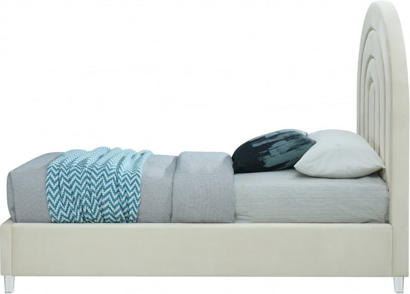 Rainbow Velvet Twin Bed Cream - Gate FurnitureTwin Bed