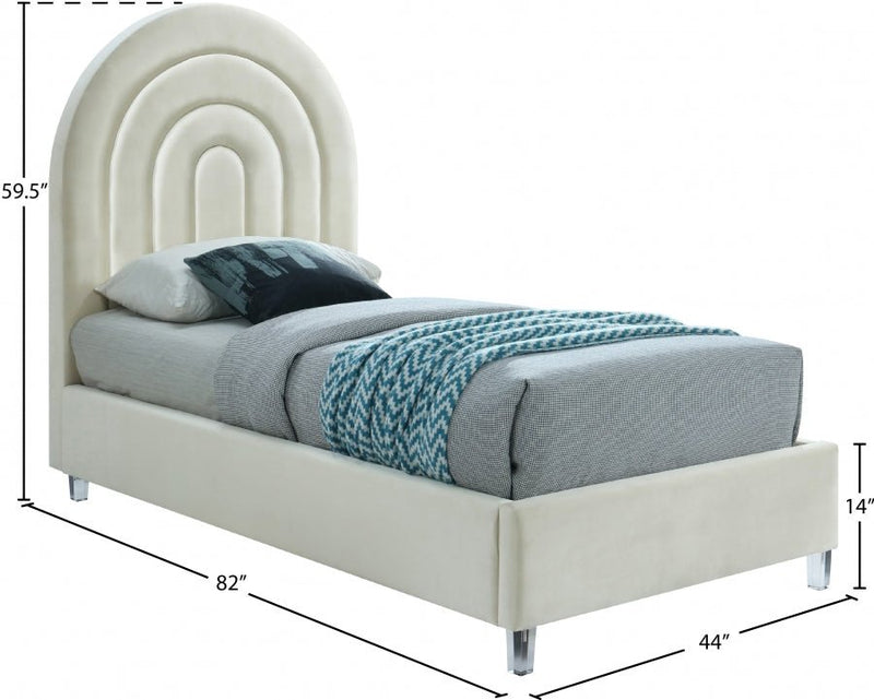 Rainbow Velvet Twin Bed Cream - Gate FurnitureTwin Bed