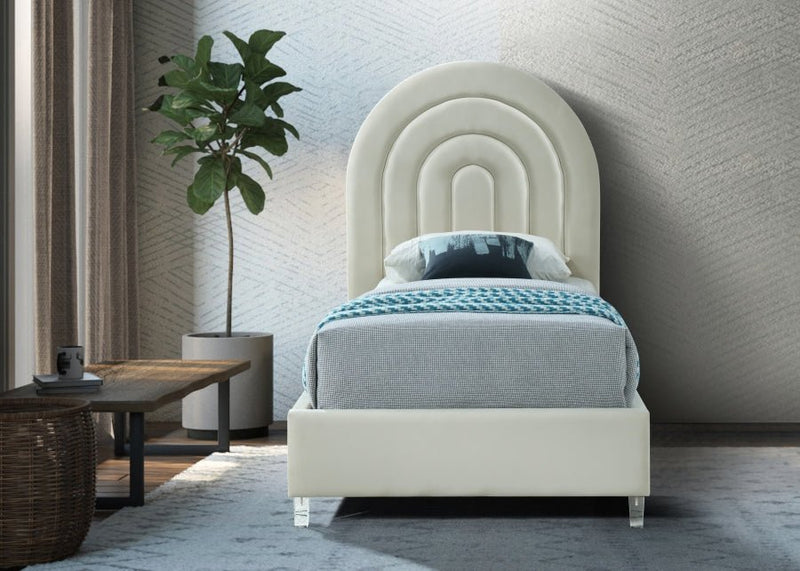 Rainbow Velvet Twin Bed Cream - Gate FurnitureTwin Bed