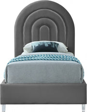 Rainbow Velvet Twin Bed Grey - Gate FurnitureTwin Bed