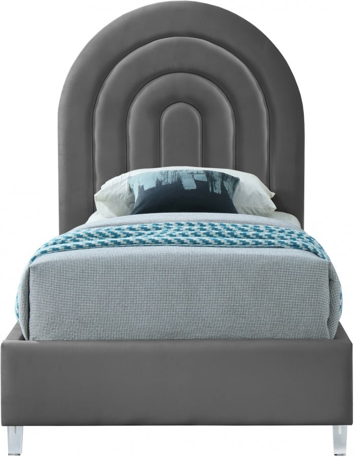 Rainbow Velvet Twin Bed Grey - Gate FurnitureTwin Bed