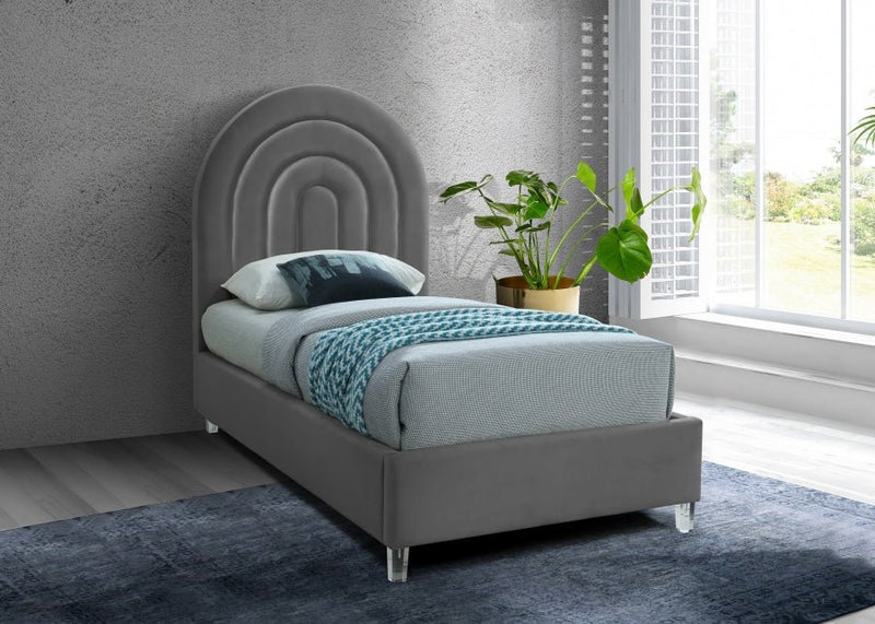 Rainbow Velvet Twin Bed Grey - Gate FurnitureTwin Bed