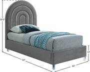 Rainbow Velvet Twin Bed Grey - Gate FurnitureTwin Bed