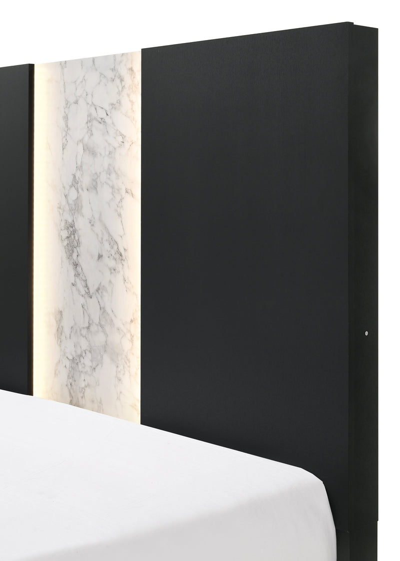 Rangley Black Queen LED Panel Bed - Gate FurnitureQueen Bed