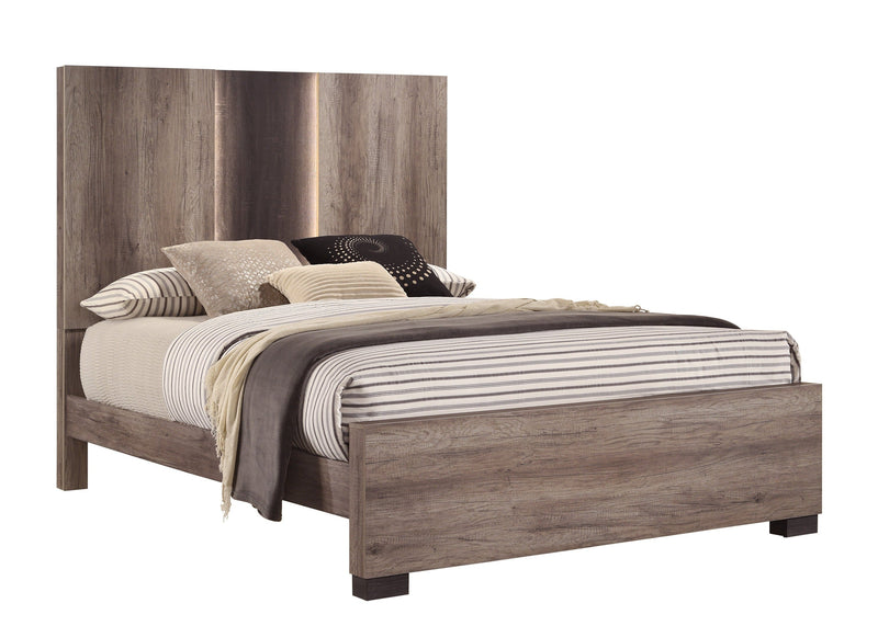 Rangley Brown Queen LED Panel Bed - Gate FurnitureQueen Bed