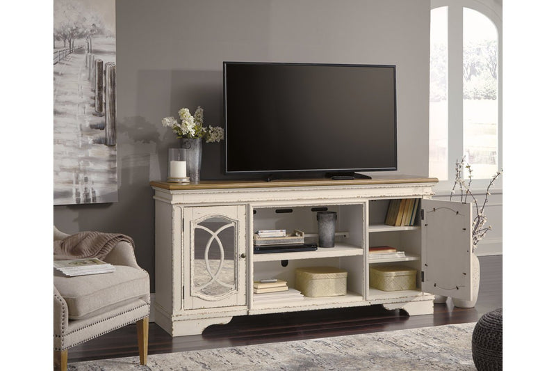 Realyn Chipped White 74" TV Stand - Gate FurnitureTV Stand