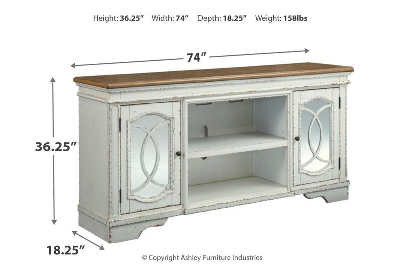 Realyn Chipped White 74" TV Stand - Gate FurnitureTV Stand