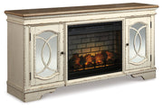 Realyn Chipped White 74" TV Stand with Electric Fireplace - Gate FurnitureTV Stand