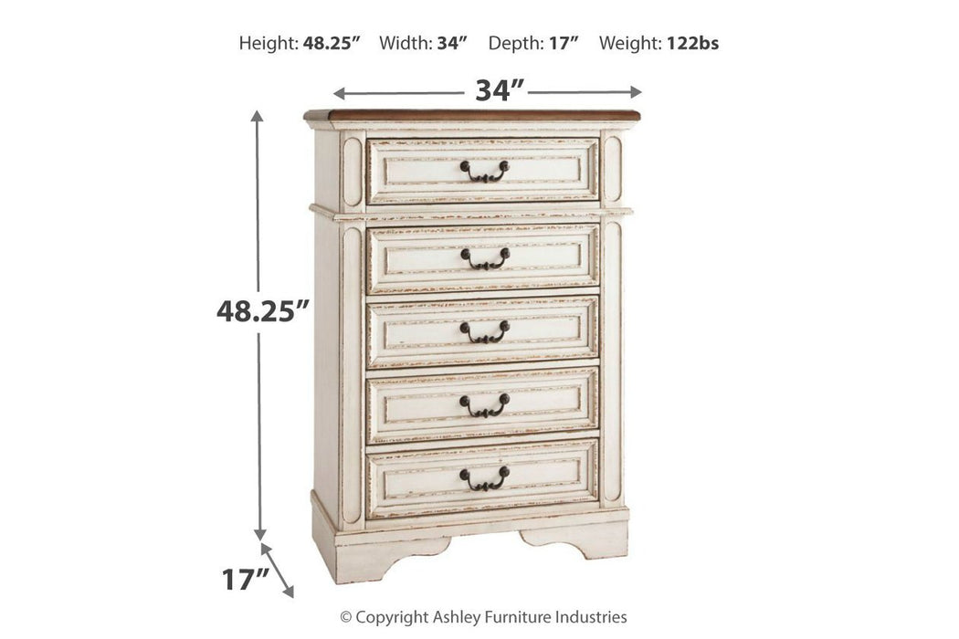 Realyn Chipped White Chest of Drawers - B743-45 - Gate Furniture
