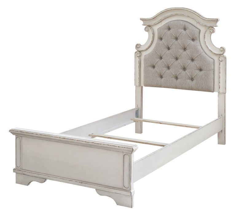 Realyn Chipped White Twin Upholstered Bed - Gate Furniture