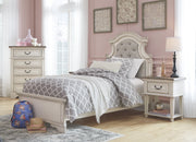 Realyn Chipped White Twin Upholstered Bed - Gate FurnitureTwin Bed