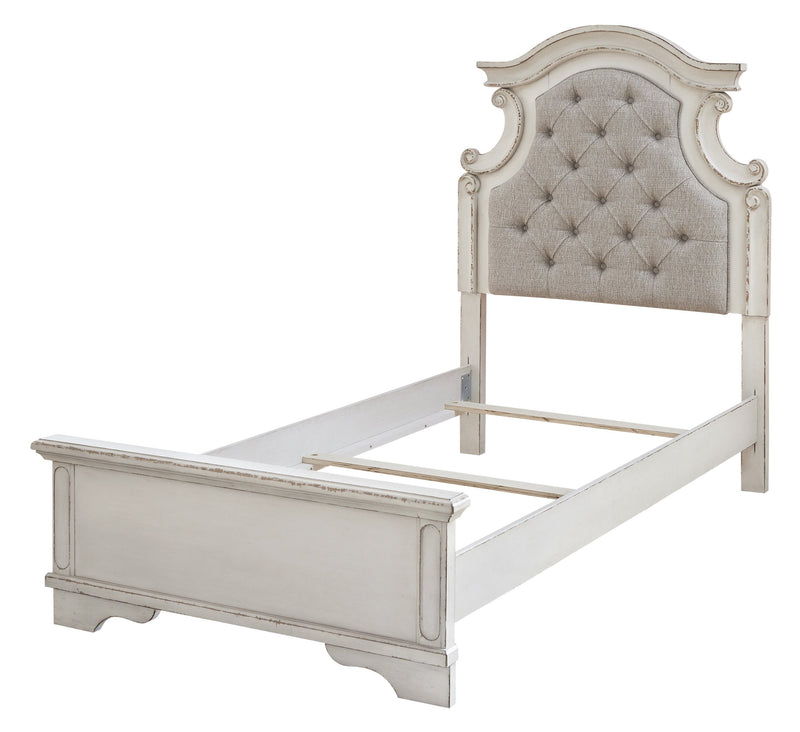 Realyn Chipped White Twin Upholstered Bed - Gate FurnitureTwin Bed