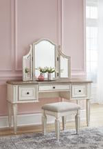 Realyn Two-tone Vanity and Mirror with Stool - B743-22 - Gate Furniture
