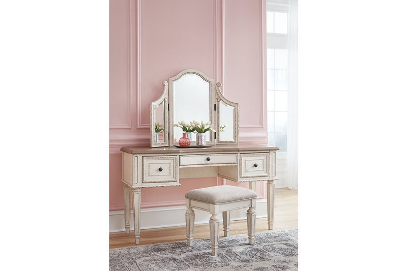 Realyn Two - tone Vanity and Mirror with Stool - Gate FurnitureVanity