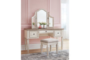 Realyn Two - tone Vanity and Mirror with Stool - Gate FurnitureVanity