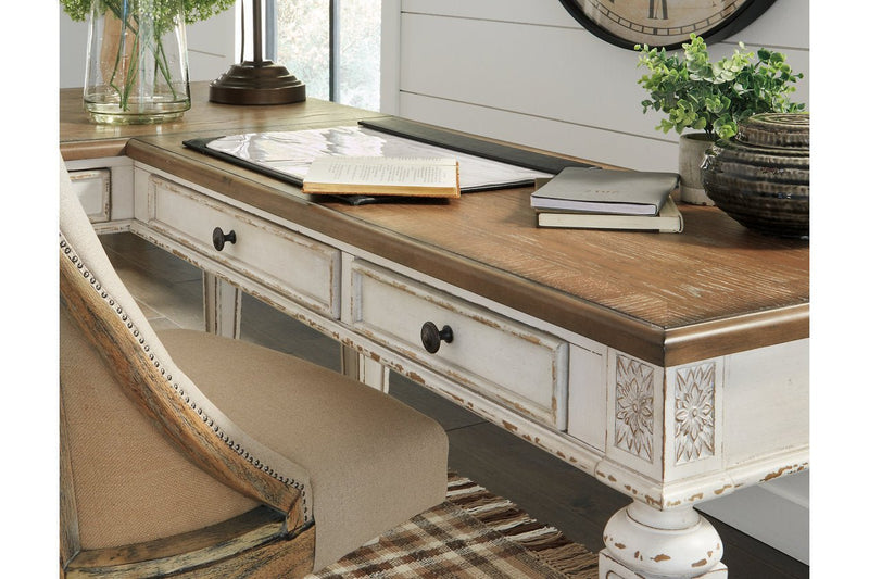 Realyn White/Brown 2 - Piece Home Office Desk - Gate FurnitureOffice Desk