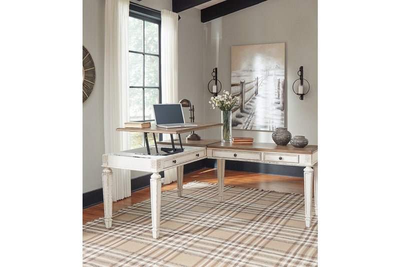 Realyn White/Brown 2 - Piece Home Office Lift Top Desk - Gate FurnitureOffice Desk