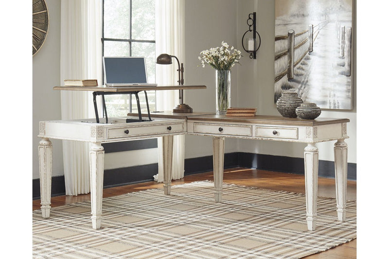 Realyn White/Brown 2 - Piece Home Office Lift Top Desk - Gate FurnitureOffice Desk