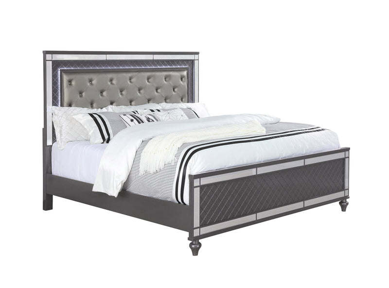 Refino Gray King LED Upholstered Panel Bed - Gate FurnitureKing Bed