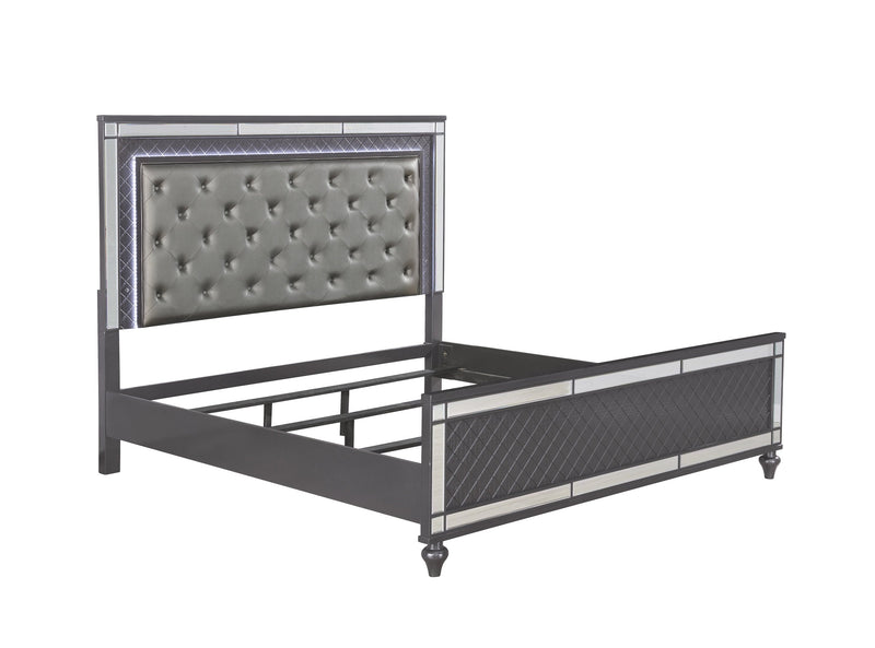 Refino Gray King LED Upholstered Panel Bed - Gate FurnitureKing Bed