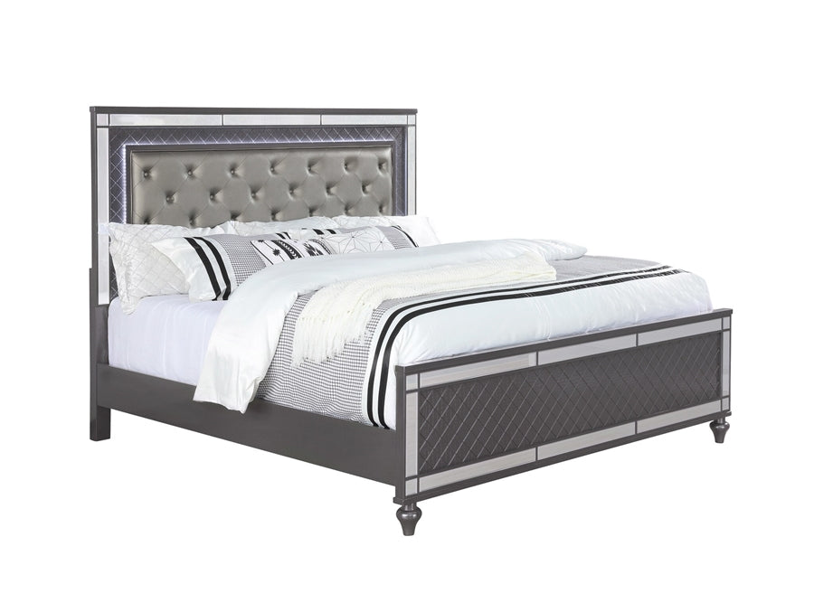 Refino Gray LED King Panel Bed - Gate Furniture